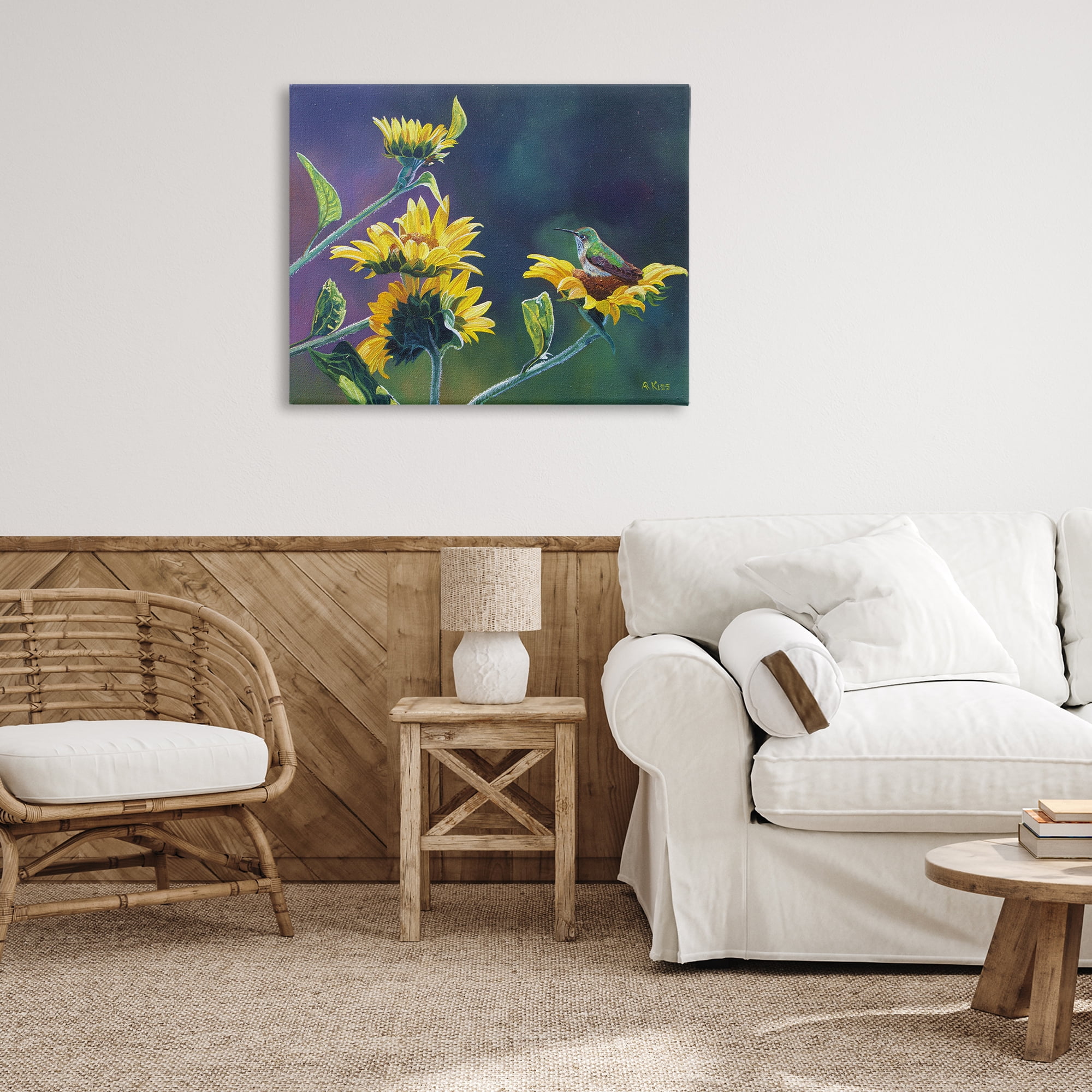 Stupell Industries Resting Birds on Sunflowers Plants & Flowers Painting Wrapped Canvas Art Print Wall Art, 40 x 30