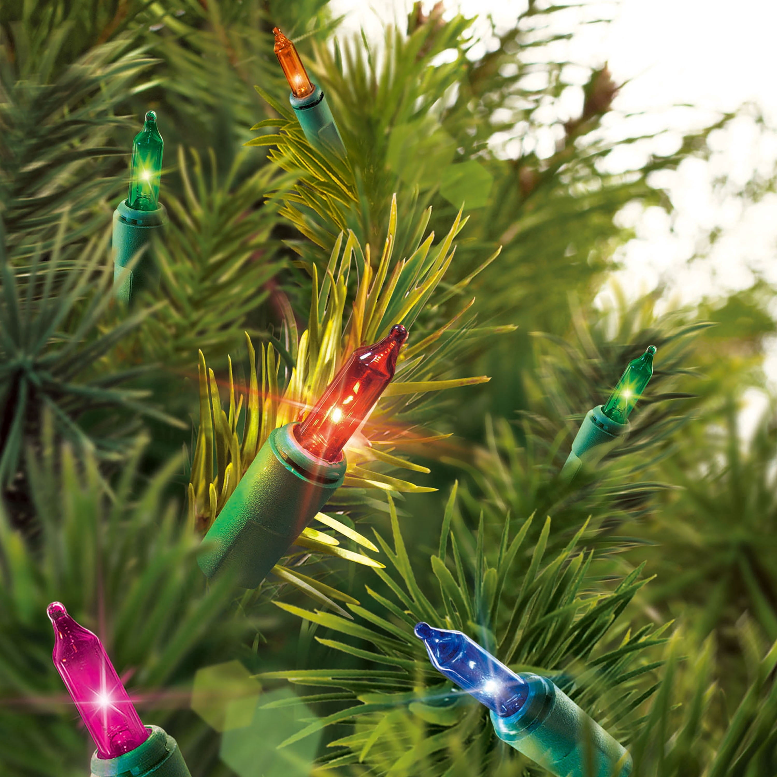 Indoor/Outdoor 300-Count Incandescent Mini Christmas String Lights, Multicolor, Green Wire, 59', by Holiday Time