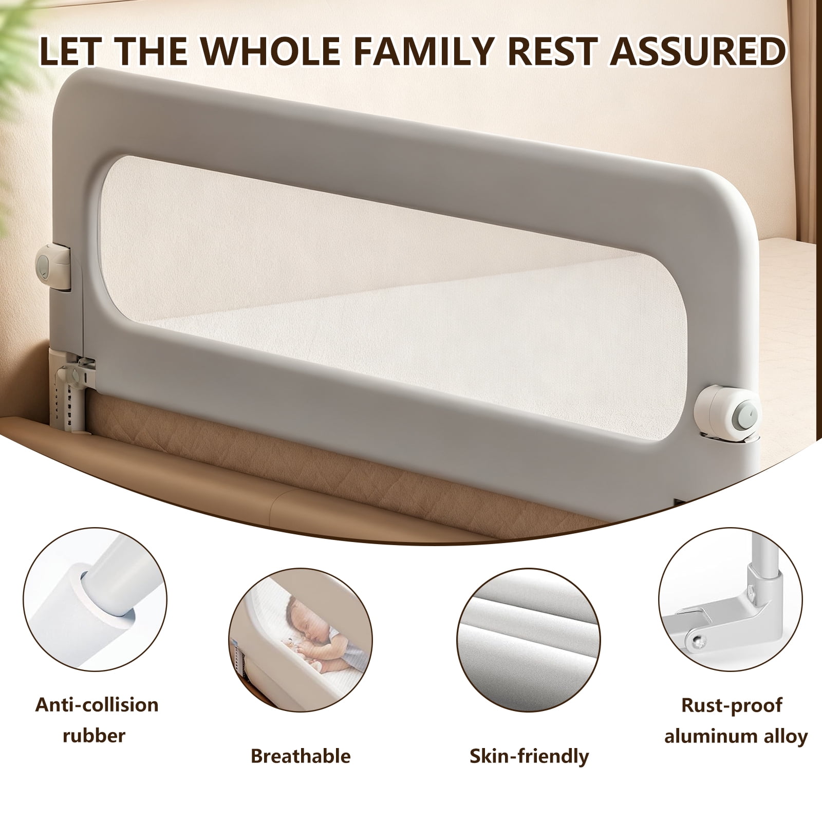Foldable Toddler Bed Rails - Kids Guard Bumper for Crib Safe Bed Side Rail for Twin Queen King Full Size Beds 48inch