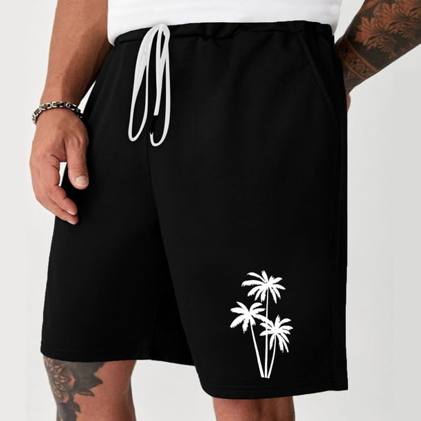 Puntoco Pantalones Cortos Deportivos Con Bolsillos Informales Elásticos Con Cordones Para Hombre, Pantalones Cortos Para El Hogar, Pantalones De Tres Cuartos, Negro Xxxxl