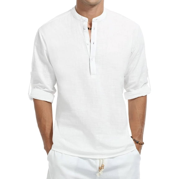 HAOMEILI Men's Cotton Linen Henley T-Shirts Long Sleeve Hippie Casual Beach T-Shirts