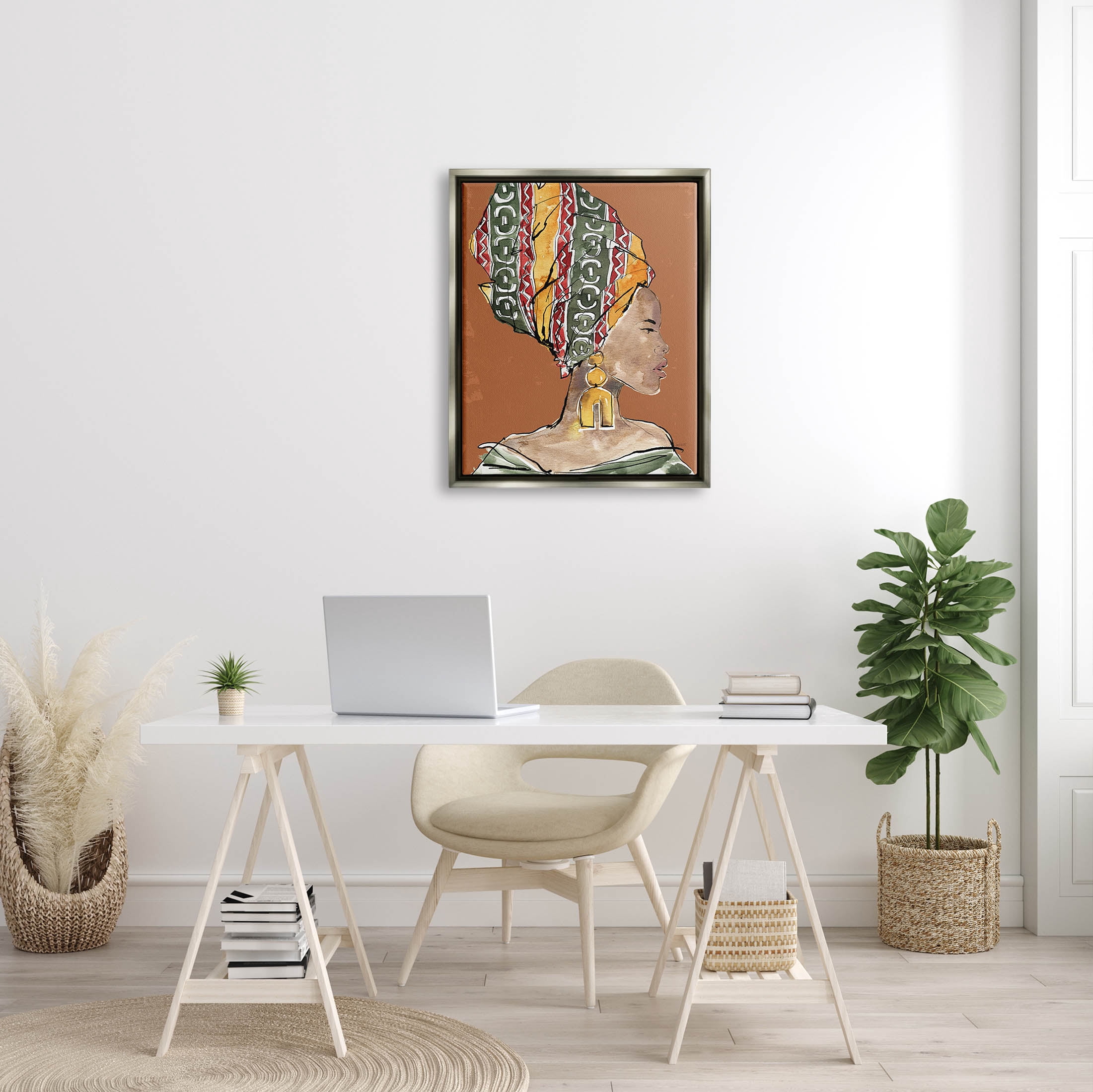 Stupell Industries African Flair Earthy Portrait Graphic Art Luster Gray Floating Framed Canvas Print Wall Art, Design by Anne Tavoletti