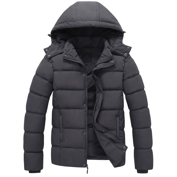GGleaf Men's Winter Coat Hooded Puffer Jacket Quilted Thicken Down Alternative Coat Dark Grey, Large