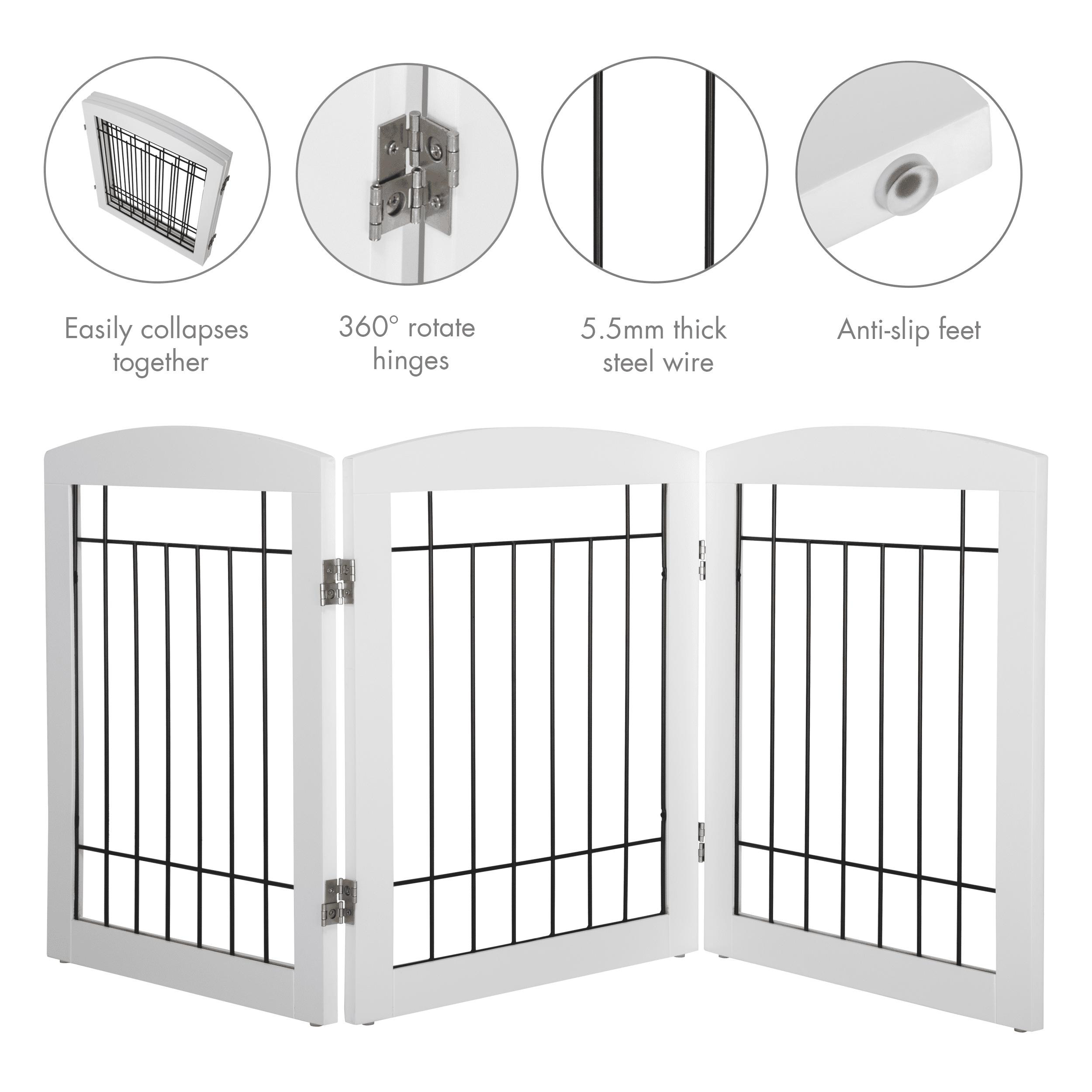 STAROUS White Foldable Pet Gate,Secure Indoor Barrier, Ideal for Doorways, Stairs, and Wide Openings - 60" Wide, 24" Height, 3 Panels