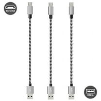Short Micro USB Cable 8 Inch Nylon Braided Fast USB Charging Cord for for External Battery Charger, Samsung, HTC, LG, Android and More (3 Pack) Black