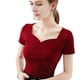 thumbnail image 3 of Camiseta de mujer manga corta corazón con cuello en v algodón color sólido top, rojo, s Vogacara AP001286-13B, 3 of 7