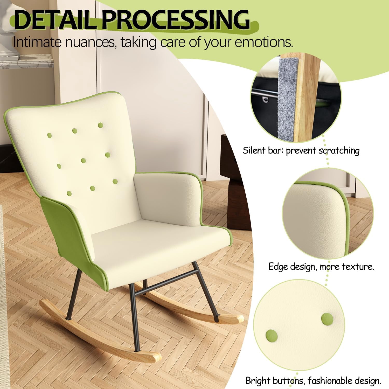VIRRMO Glider Rocking Chair Nursery, Comfy Accent Chair Armchair with High Backrest Teddy Soft Upholstered Living Room Chairs for Reading Bedroom Living Room Home Office (Milky White)