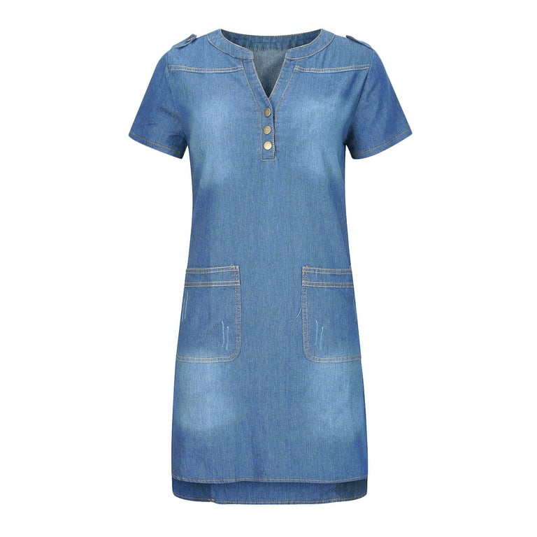 Casual Solid Patchwork Turndown Collar Short Sleeve Loose Denim Dresses(3 Colors) Casual Solid Patchwork Turndown Collar Short Sleeve Loose Denim Dresses(3 Colors)