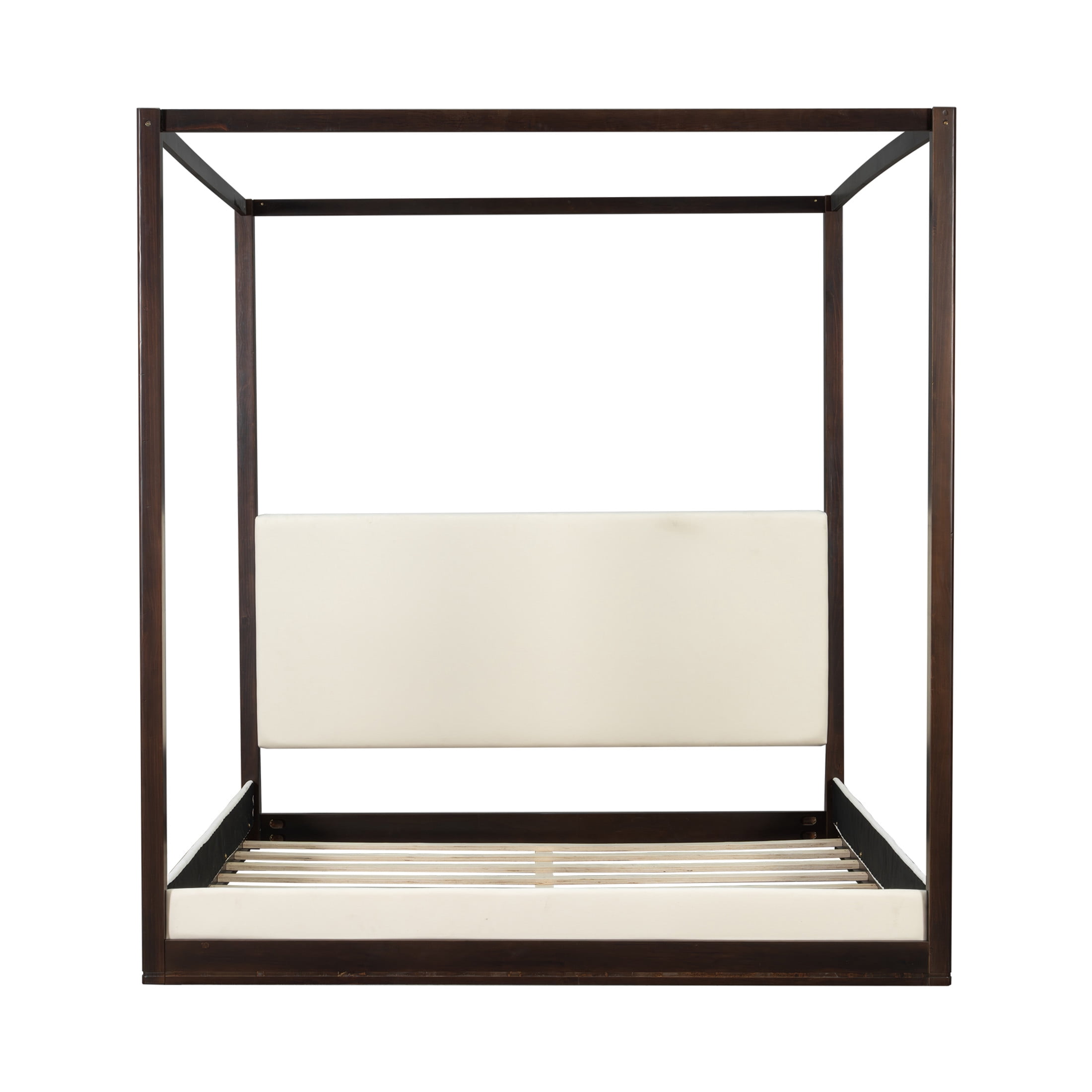 Christopher Knight Home King Canopy Platform Bed, Wood Frame with White Upholstered Headboard, Espresso