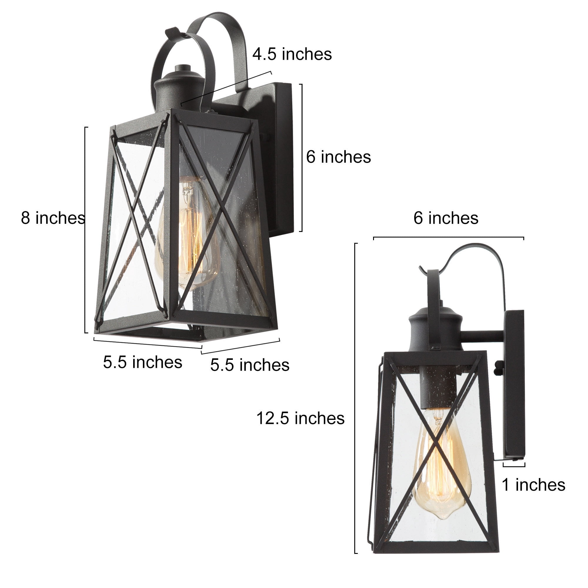 LNC 2-Pack Modern Rustic Black Square Round Shape Outdoor Wall Lamp 2pcs/pack/ Seeded Glass
