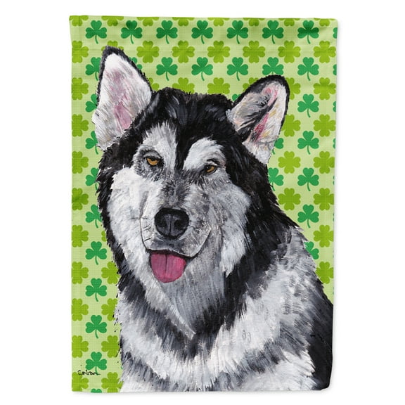 Alaskan Malamute St. Patricks Day Shamrock House Flag