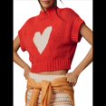 thumbnail image 1 of Suéter de Corta para Mujer, Chaleco, Cuello Alto, Suéteres Cortos, Casual, de Punto con Corazón y Dobladillo Acanalado, Camiseta Holgada Sin Mangas. Rojo S, 1 of 5