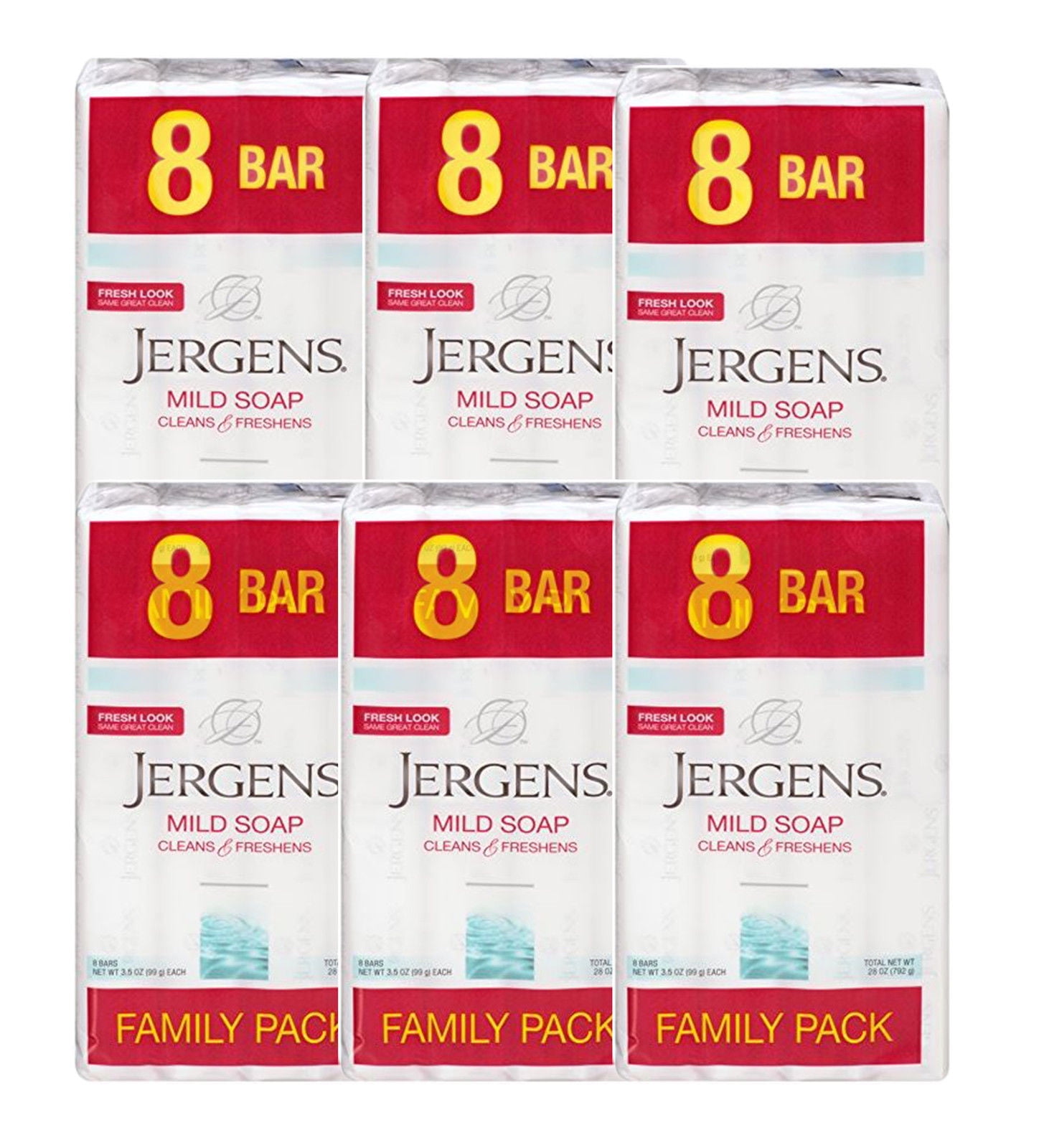 Jergens Mild Soap for Face and Body, 3.5 Ounce Bar, 8 Count (Pack of 6