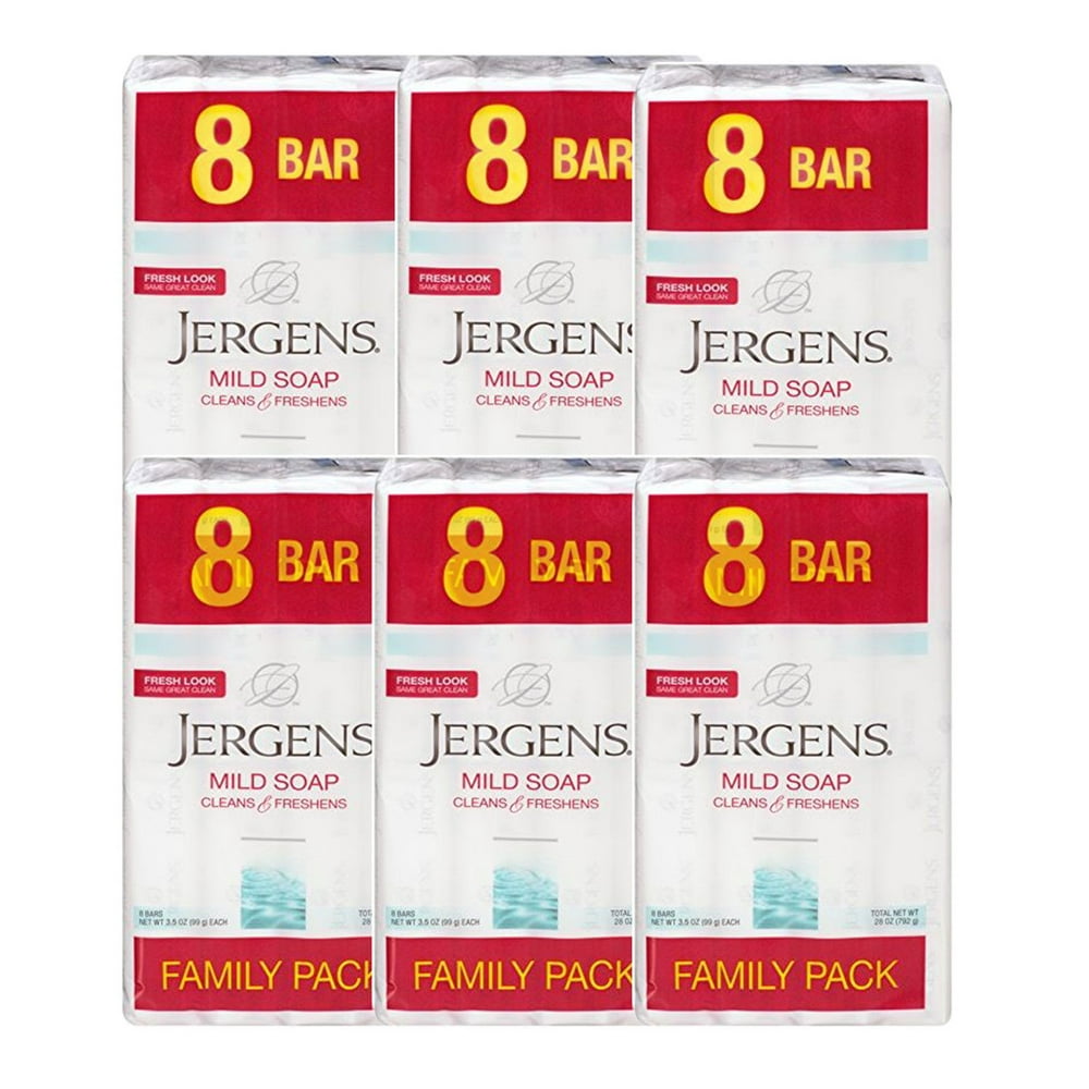 Jergens Mild Soap for Face and Body, 3.5 Ounce Bar, 8 Count (Pack of 6