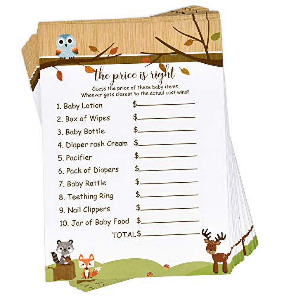 Woodland Creatures Baby Shower Games Set, Neutral for Boys & Girls, Includes 6 Fun Games, Total 300 Cards