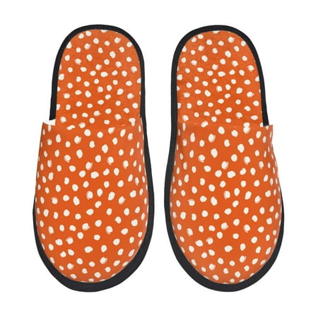 Balery Dots On Orange Background Slient Indoor Furry Fleece Comfort House Shoes Soft Non-Slip Home Shoes Cotton slippers House Slippers-- Medium