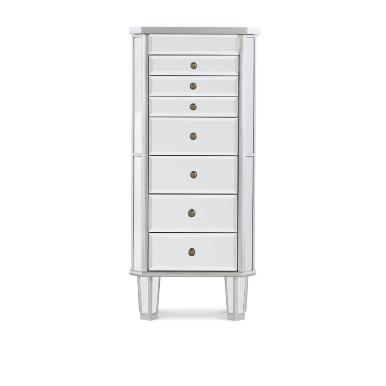 Milan Jewelry Armoire, Mirrored Surfaces and Silver Wood - Walmart.com