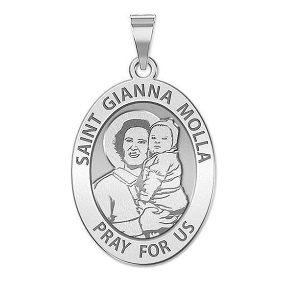 Picturesongold.Com Saint Gianna Beretta Molla Oval Religious Medal Necklace Pendants Unisex Adult - 10k White Gold - 3/4 x 1 in