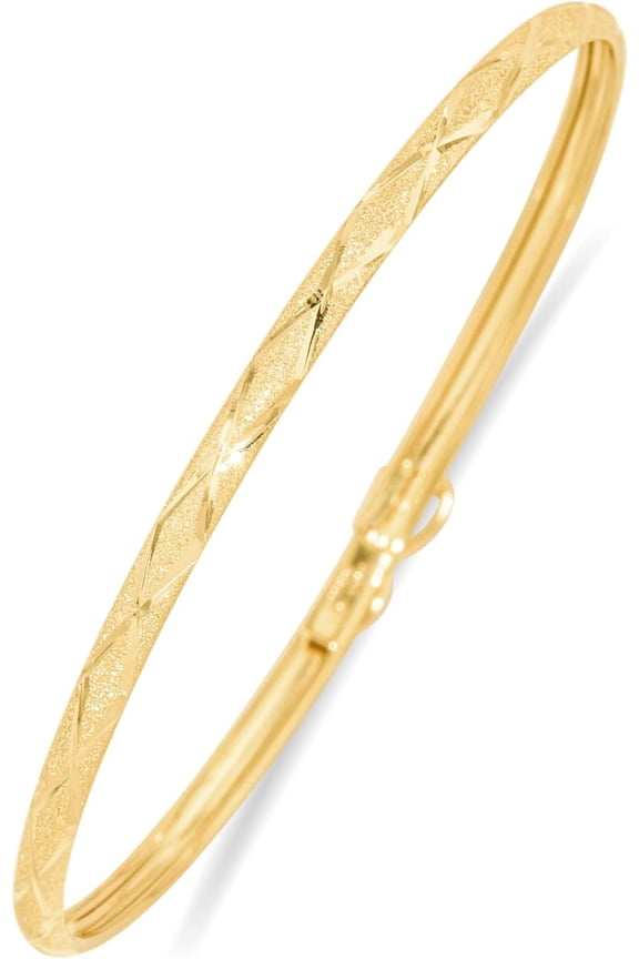 10k Yellow Gold 3mm Classic Satin Finish Textured Flex Bangle Bracelet