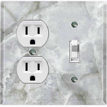 Metal Light Switch Cover Wall Plate Kitchen Marble Gray Pattern Tile