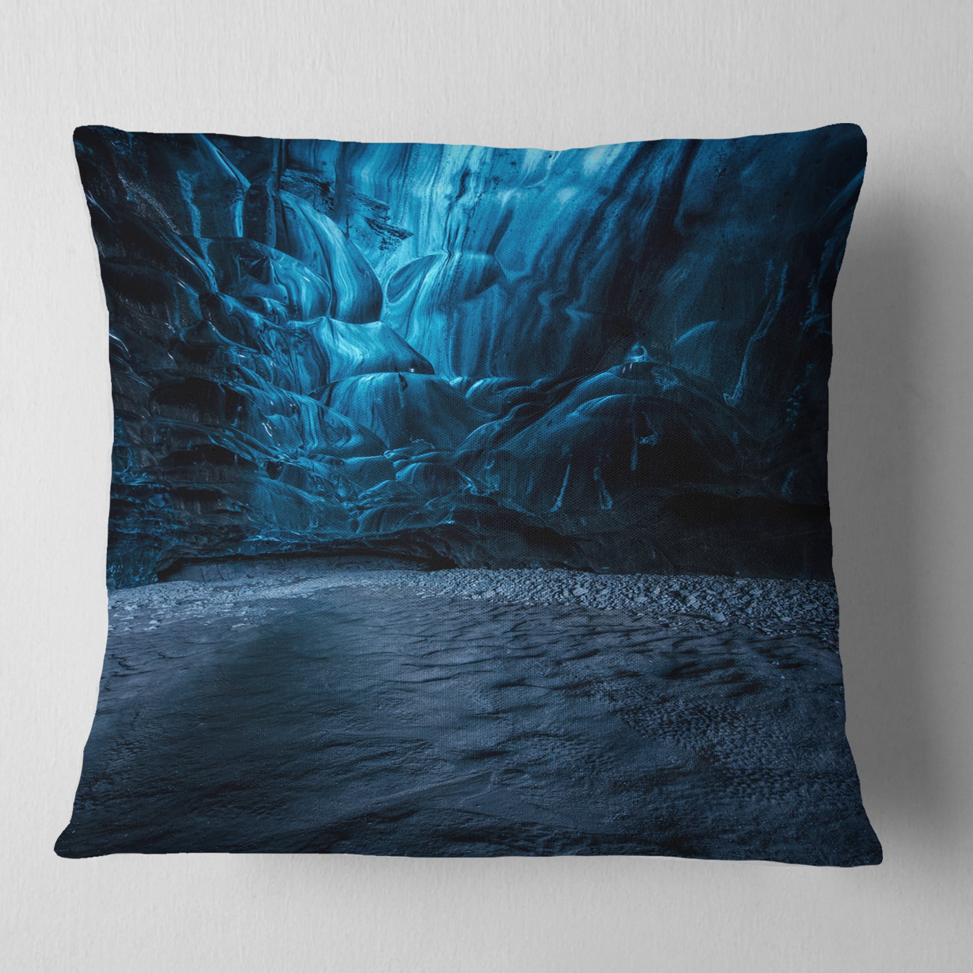 Designart Beautiful Ice Cave in Iceland - Landscape Photography Throw Pillow - 18x18