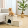 thumbnail image 6 of Pefilos Pets Dog Stairs for High Beds Pet Steps for Cats Get on Bed Couch Stairs 2 Step Stool for Small Dogs Kitten Ladder for Bed Window Perch for Pet Stair Ramp with Toy Storage Condo, Beige, 6 of 9
