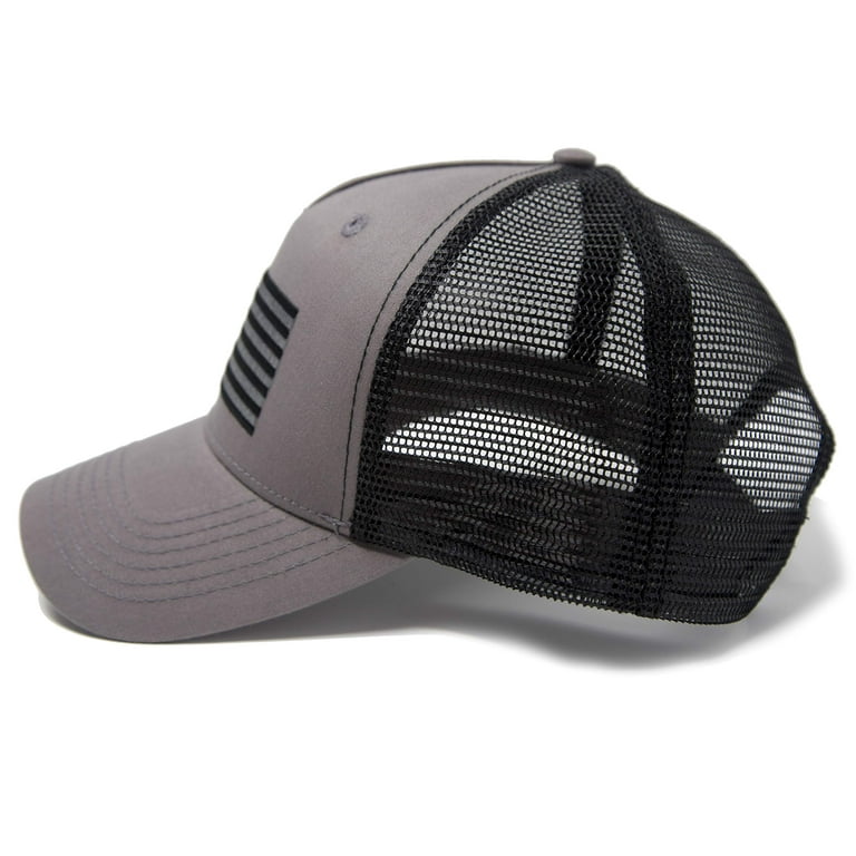 International Tie Black and Grey American Flag Trucker Hat