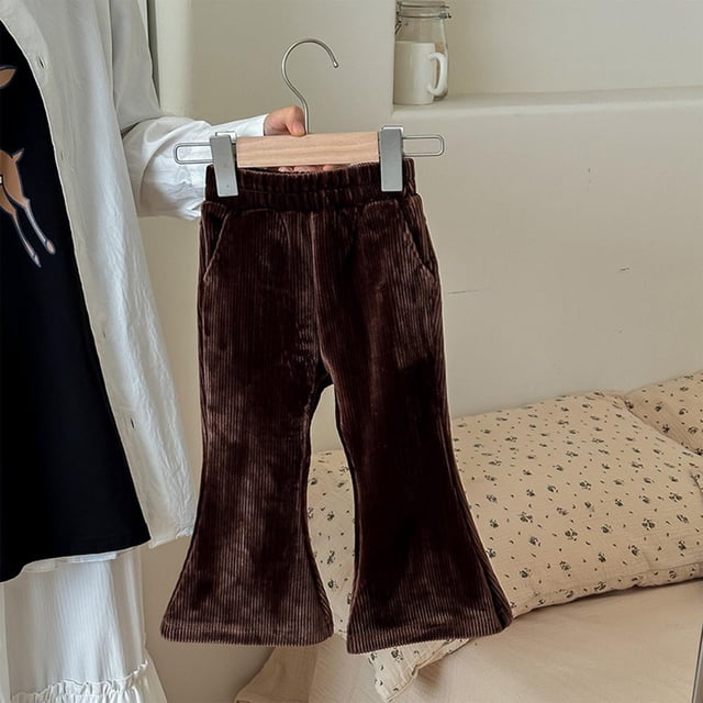 AherBiu Child Baby Girls Clothes Cotton Elastic Waisted Flared Pants Fall Winter Causal Solid Color Cute Trousers
