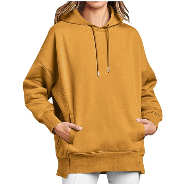 MeetoTime Hooded Sweatshirt for Women Fall Lightweight Fleece Hoodies Tops Long Sleeve Oversized Sweatshirt