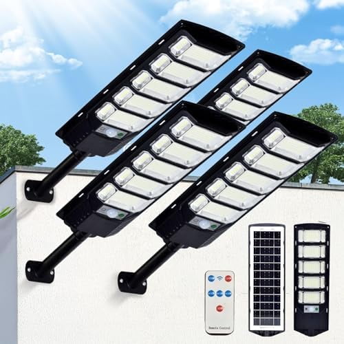 4-Pack Solar Street Lights Outdoor, 13000LM 6500K Waterproof LED Solar Flood Lights