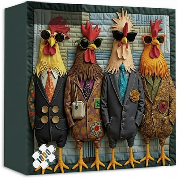 Runway Roosters Jigsaw Puzzle 1000 Pieces for Adults, Fashionable Rooster Art Puzzle, Challenging Difficult Animal Puzzles, Unique Gift for Puzzles Enthusiasts & Art Lovers