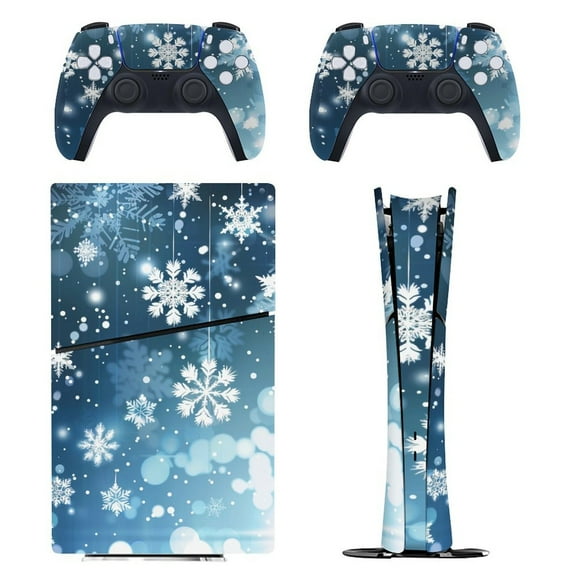 Skin Sticker for PS5 Slim Standard Disc Digital Edition Console and Controllers Decals for Playstation 5 (Elegant Christmas with Snowflake,PS5 Slim)