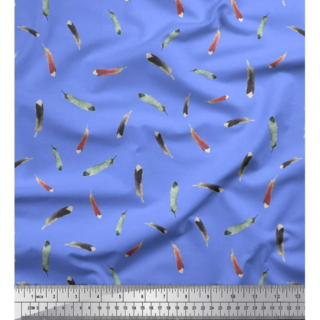 Soimoi Silk Fabric Colorful Feather Printed Craft Fabric by The Yard 42 Inch Wide