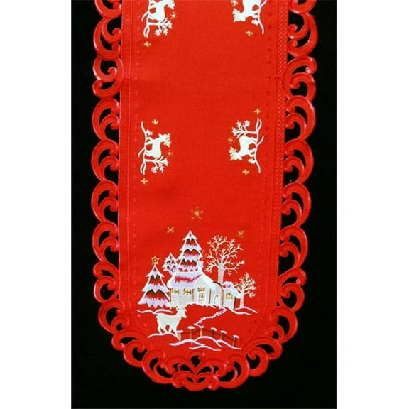 Sinobrite H8837-R Reindeer Red Cloth Oval Runner- 14 x 28 in.