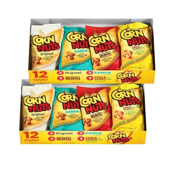 Corn Nuts Original, Ranch, BBQ, Chile Picante con Limon Crunchy Corn Kernels Variety Pack (2 Cases of 12 Bags)