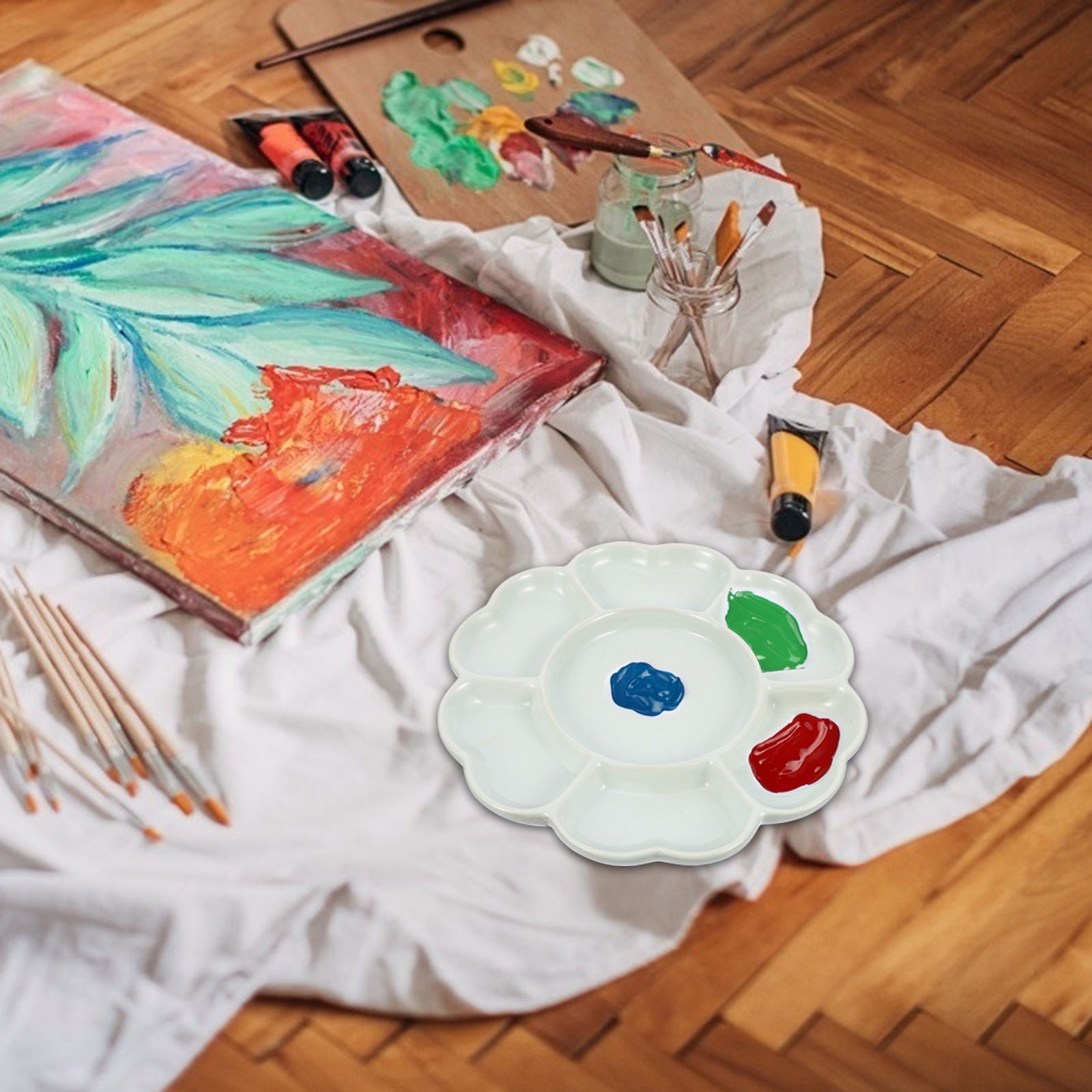 KHBUAB 1Pc Handheld White Ceramic Pigment Tray for Watercolor and Oil Painting