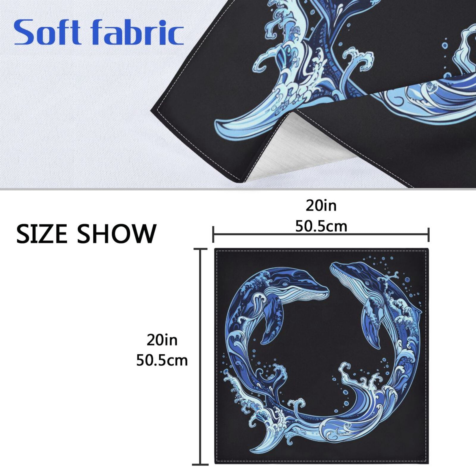 JSTEL Two Whales Sea Wave Cloth Napkins Set of 6, 20x20 Inch Washable and Reusable Napkin for Decoupage Dinner Party Everyday Use