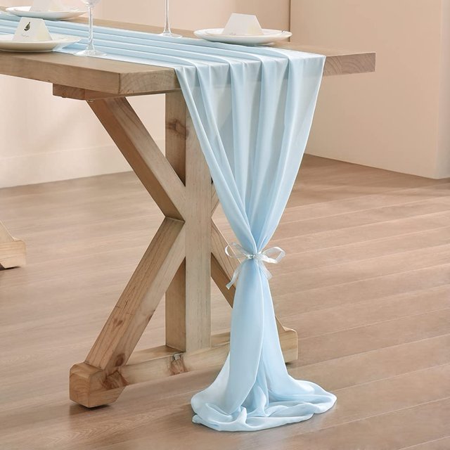 Chiffon Table Runner 28.4x120.1 Inches Sheer Wedding Runner Romantic Rustic Table Runner for Wedding Party Baby Shower Decorations,Sky Blue