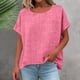 thumbnail image 5 of Craaazy Women Casual Loose Fit Blouse, Solid Color Short Sleeve Cotton Linen Top, Comfy Round Neck Tunic with Pocket for Daily Wear Gifts, 5 of 6