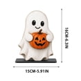 thumbnail image 2 of JWZZYD Halloween Tabletop Decorations Indoorm, Ghost Holding Pumpkin Wooden Tabletop Sign, Flat 2D Halloween Desktop Ornament, Rustic Fall Decor For Home Office Bookshelf Mantel Holiday Gift, 2 of 6