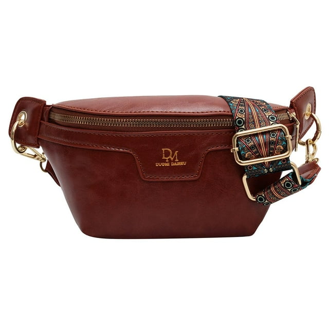 Sac Banane en Cuir Rétro pour Dames Large Sangle Sac à Bandoulière de Voyage (Marron)