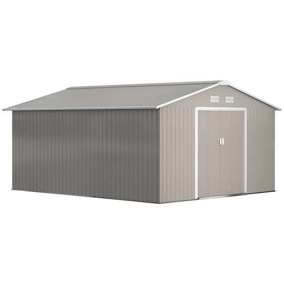 Outsunny 11' x 13' Garden Storage Tool Shed with 4 Ventilation Slots Grey
