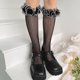 thumbnail image 5 of Calcetines hasta la rodilla de lunares de rejilla Lolita para mujer y niña, medias hasta la pantorrilla con adorno de encaje de volantes y lechuga de Color dulce en contraste, 5 of 5