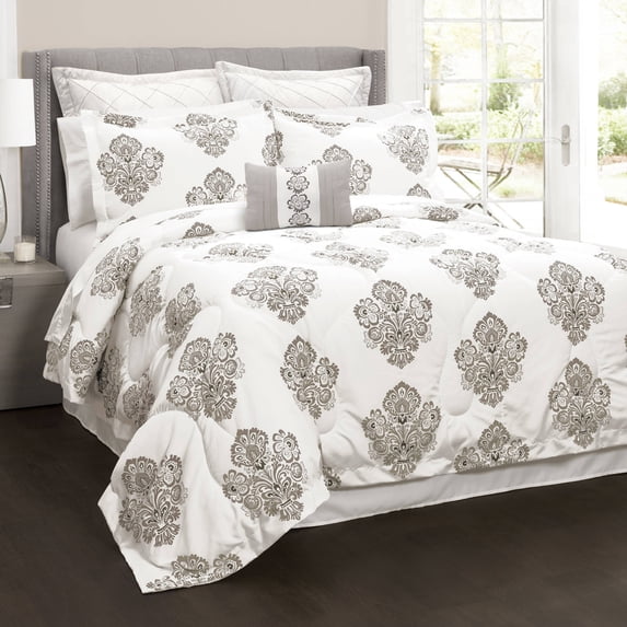Lush Decor Elizabeth Damask Comforter Gray 6Pc Set