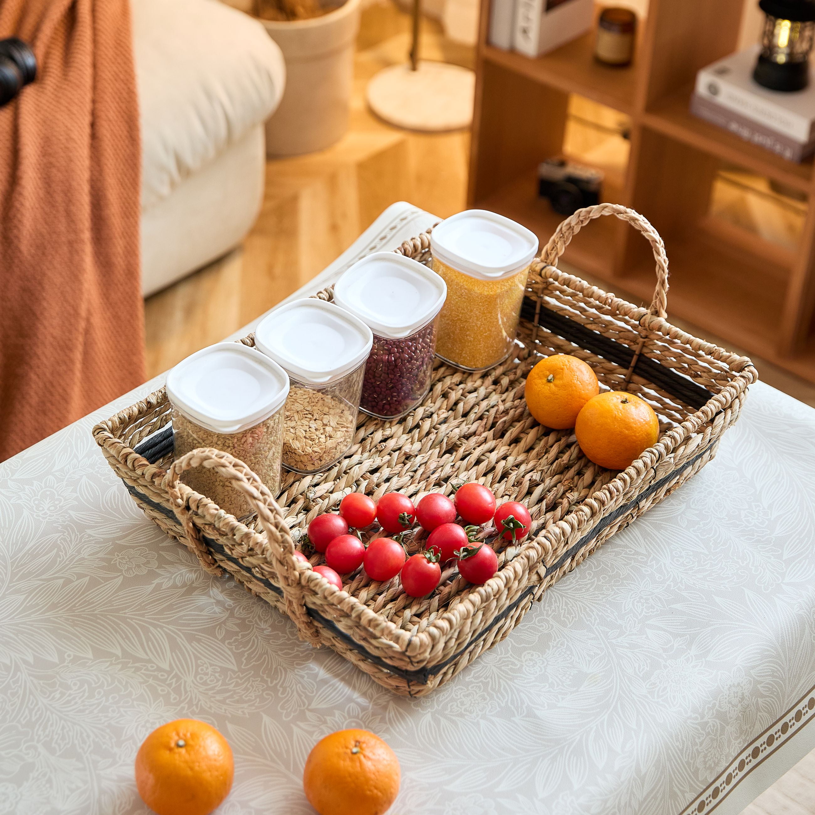 Hometrends Woven Paper & Rush Serving Tray, Handles