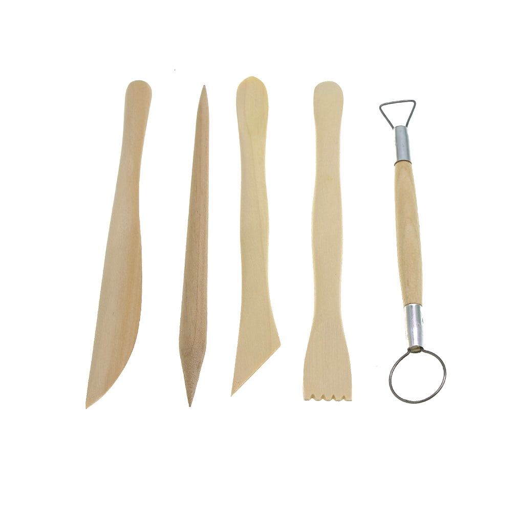 GeweYeeli 5Pcs Wooden Pottery Clay Sculpture Carving Tool Set Sculpt