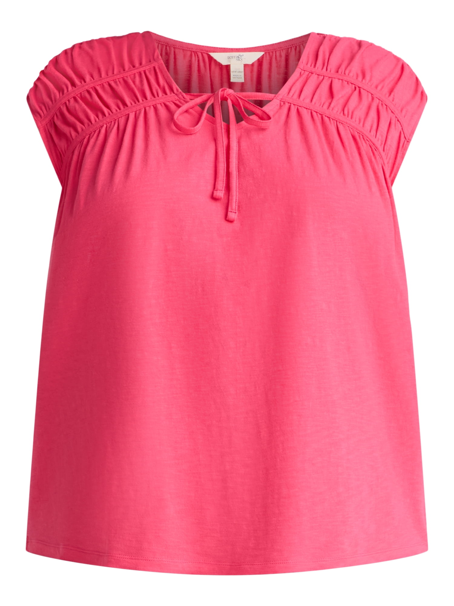 Terra & Sky Women's Plus Size Shirred Tie Top