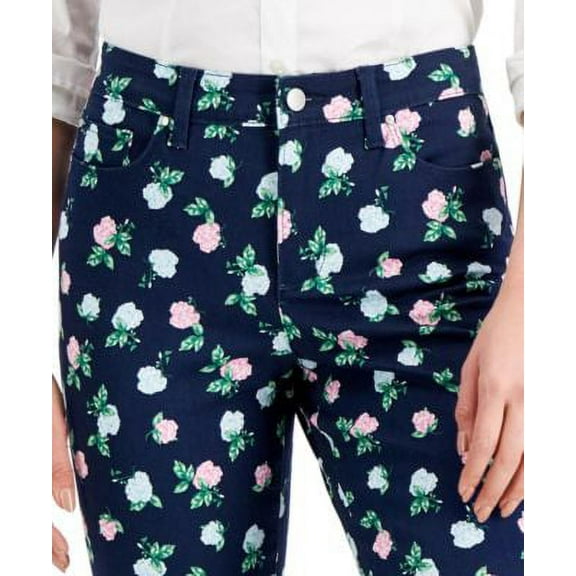 MSRP $40 Charter Club Women Lexington Floral Straight-Leg Jeans Blue Size 6