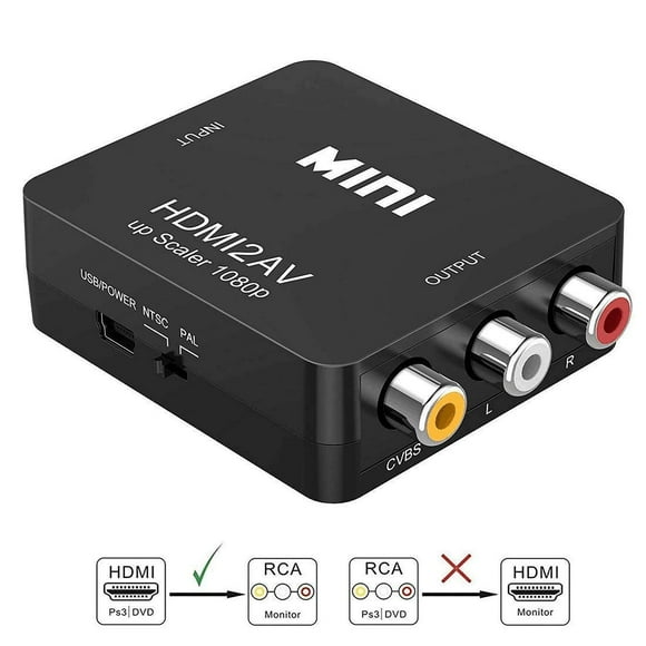 HDMI to RCA, 1080p HDMI to AV 3RCA CVBs Composite Video Audio Converter Adapter Supports PAL/ NTSC for TV Stick, Roku, Chromecast, Apple TV, PC, Laptop, Xbox, HDTV, DVD-Black
