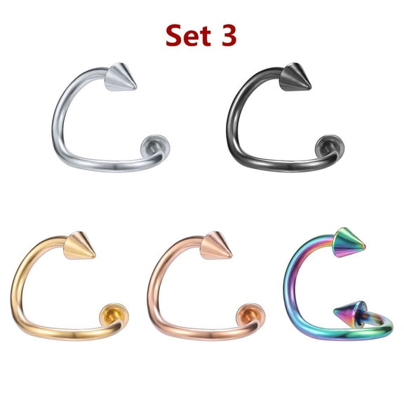 QQTDFG 5Pcs/Set Stainless Steel Horseshoe Septum Ring 16g Ear Nose Lip Piercing Jewelry-Set 3-6mm